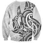 New Zealand Hammerhead Shark Sweatshirt Maori Haehae Mangopare White - Aussie Hoodie