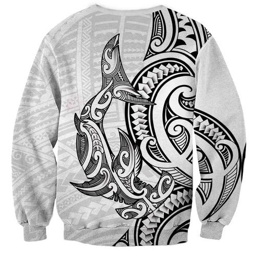 New Zealand Hammerhead Shark Sweatshirt Maori Haehae Mangopare White - Aussie Hoodie