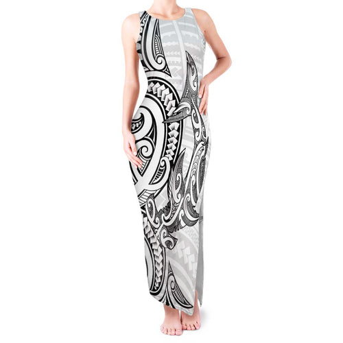 New Zealand Hammerhead Shark Tank Maxi Dress Maori Haehae Mangopare White - Aussie Hoodie