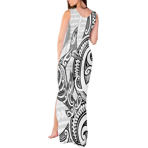 New Zealand Hammerhead Shark Tank Maxi Dress Maori Haehae Mangopare White - Aussie Hoodie