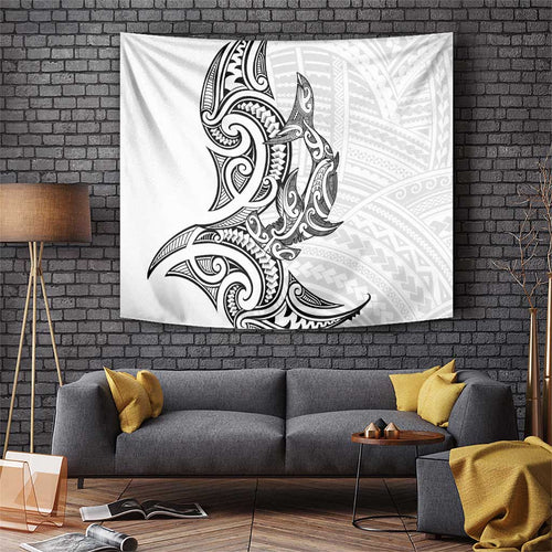 New Zealand Hammerhead Shark Tapestry Maori Haehae Mangopare White - Aussie Hoodie