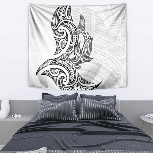 New Zealand Hammerhead Shark Tapestry Maori Haehae Mangopare White - Aussie Hoodie