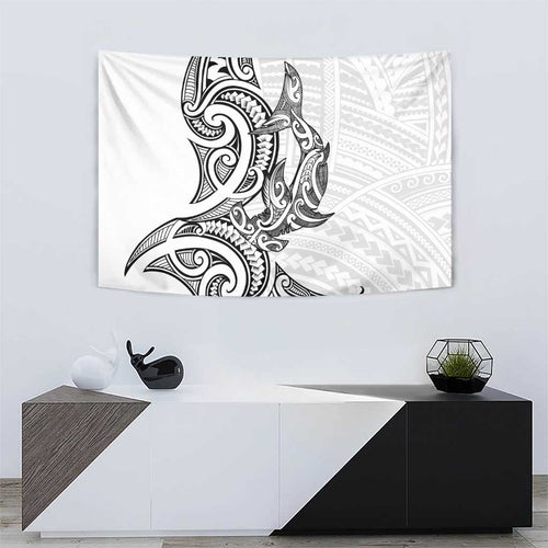 New Zealand Hammerhead Shark Tapestry Maori Haehae Mangopare White - Aussie Hoodie