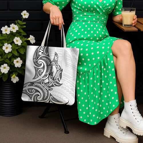 New Zealand Hammerhead Shark Tote Bag Maori Haehae Mangopare White - Aussie Hoodie