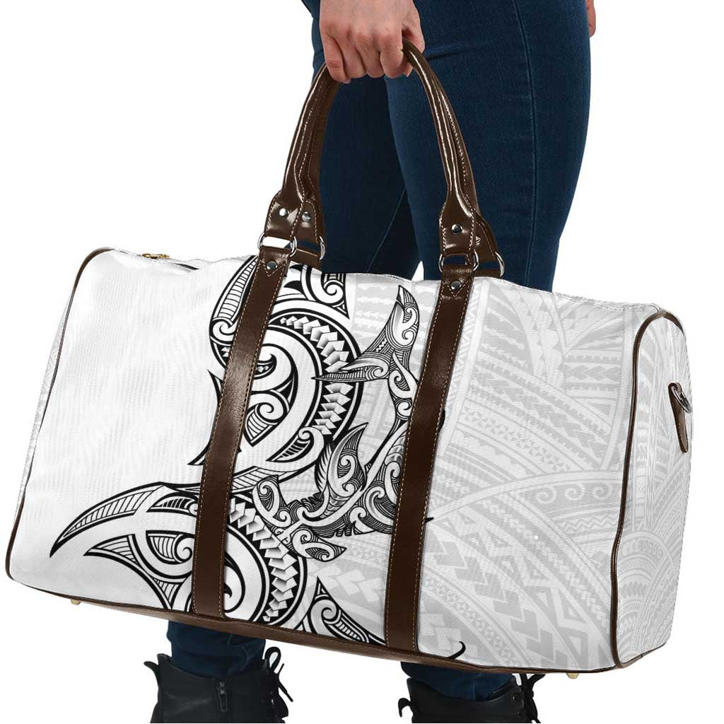 New Zealand Hammerhead Shark Travel Bag Maori Haehae Mangopare White - Aussie Hoodie