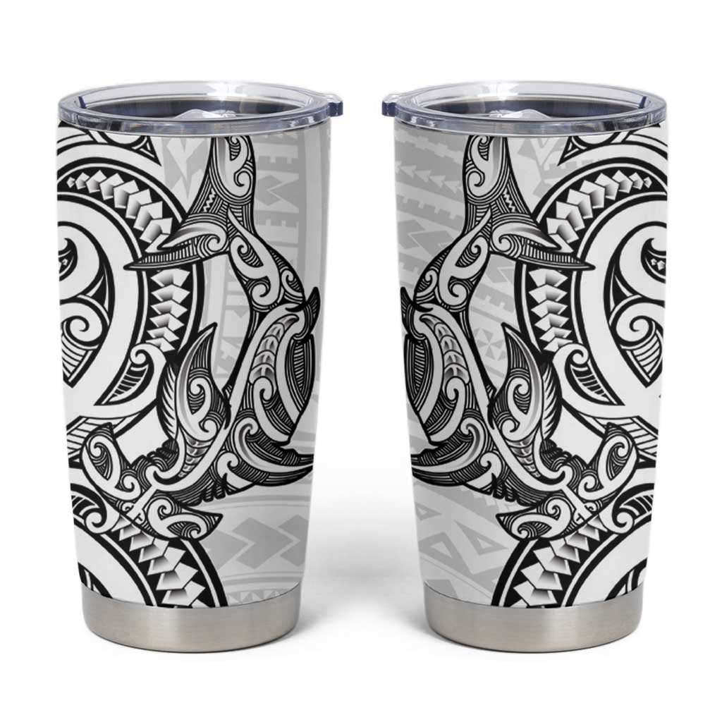 New Zealand Hammerhead Shark Tumbler Cup Maori Haehae Mangopare White - Aussie Hoodie