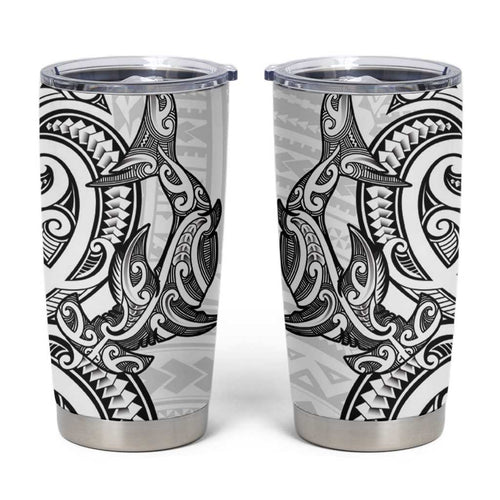New Zealand Hammerhead Shark Tumbler Cup Maori Haehae Mangopare White - Aussie Hoodie
