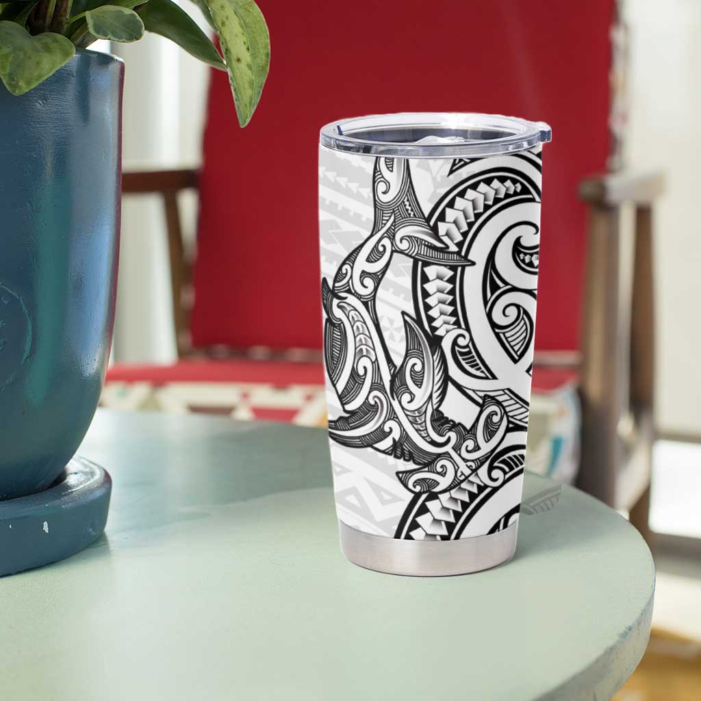 New Zealand Hammerhead Shark Tumbler Cup Maori Haehae Mangopare White - Aussie Hoodie