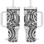 New Zealand Hammerhead Shark Tumbler With Handle Maori Haehae Mangopare White - Aussie Hoodie