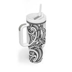 New Zealand Hammerhead Shark Tumbler With Handle Maori Haehae Mangopare White - Aussie Hoodie