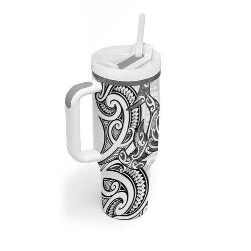 New Zealand Hammerhead Shark Tumbler With Handle Maori Haehae Mangopare White - Aussie Hoodie