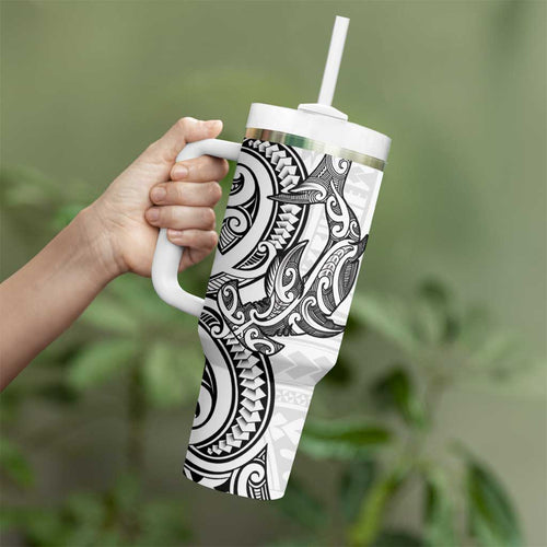 New Zealand Hammerhead Shark Tumbler With Handle Maori Haehae Mangopare White - Aussie Hoodie