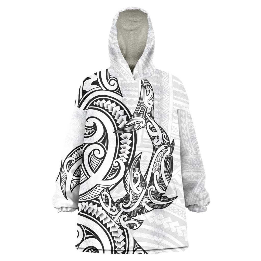 New Zealand Hammerhead Shark Wearable Blanket Hoodie Maori Haehae Mangopare White - Aussie Hoodie