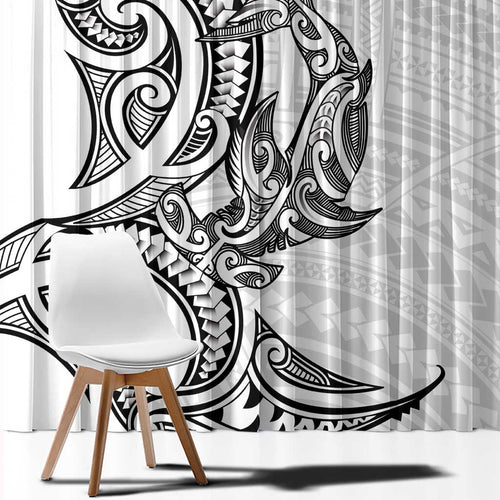 New Zealand Hammerhead Shark Window Curtain Maori Haehae Mangopare White - undefined