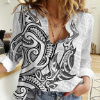 New Zealand Hammerhead Shark Women Casual Shirt Maori Haehae Mangopare White - Aussie Hoodie