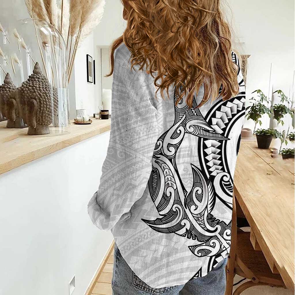 New Zealand Hammerhead Shark Women Casual Shirt Maori Haehae Mangopare White - Aussie Hoodie