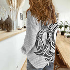 New Zealand Hammerhead Shark Women Casual Shirt Maori Haehae Mangopare White - Aussie Hoodie