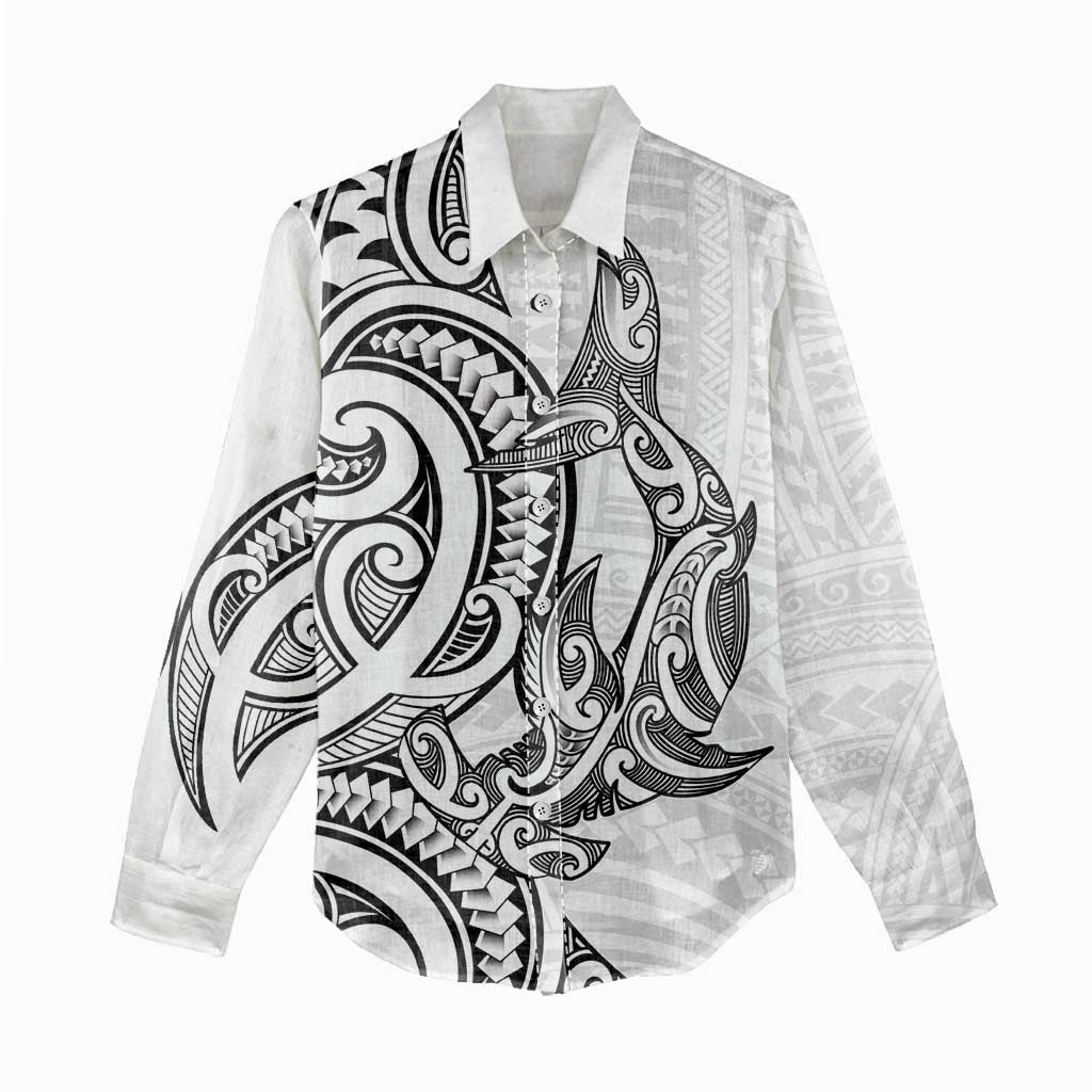New Zealand Hammerhead Shark Women Casual Shirt Maori Haehae Mangopare White - Aussie Hoodie
