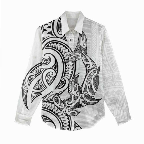 New Zealand Hammerhead Shark Women Casual Shirt Maori Haehae Mangopare White - Aussie Hoodie