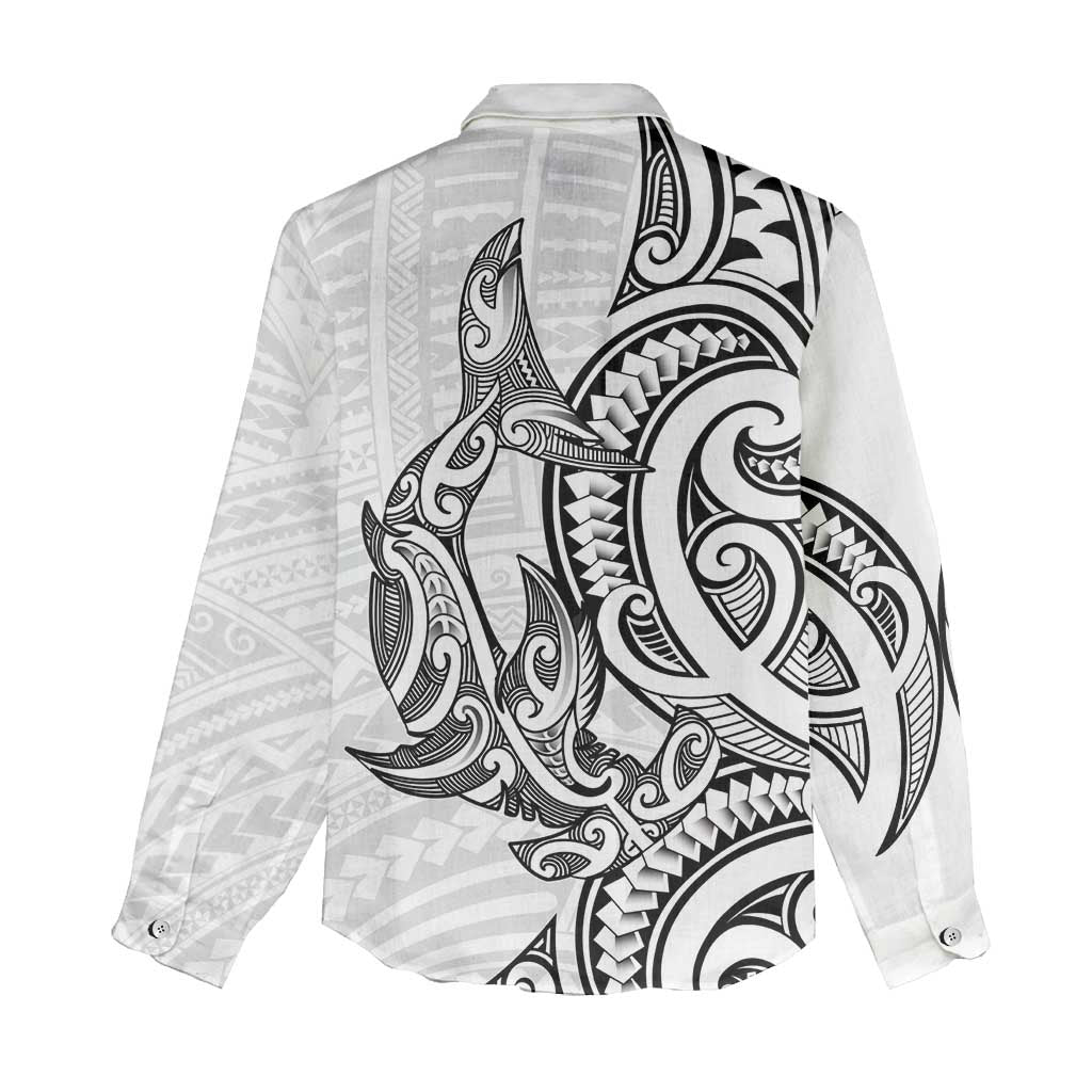 New Zealand Hammerhead Shark Women Casual Shirt Maori Haehae Mangopare White - Aussie Hoodie