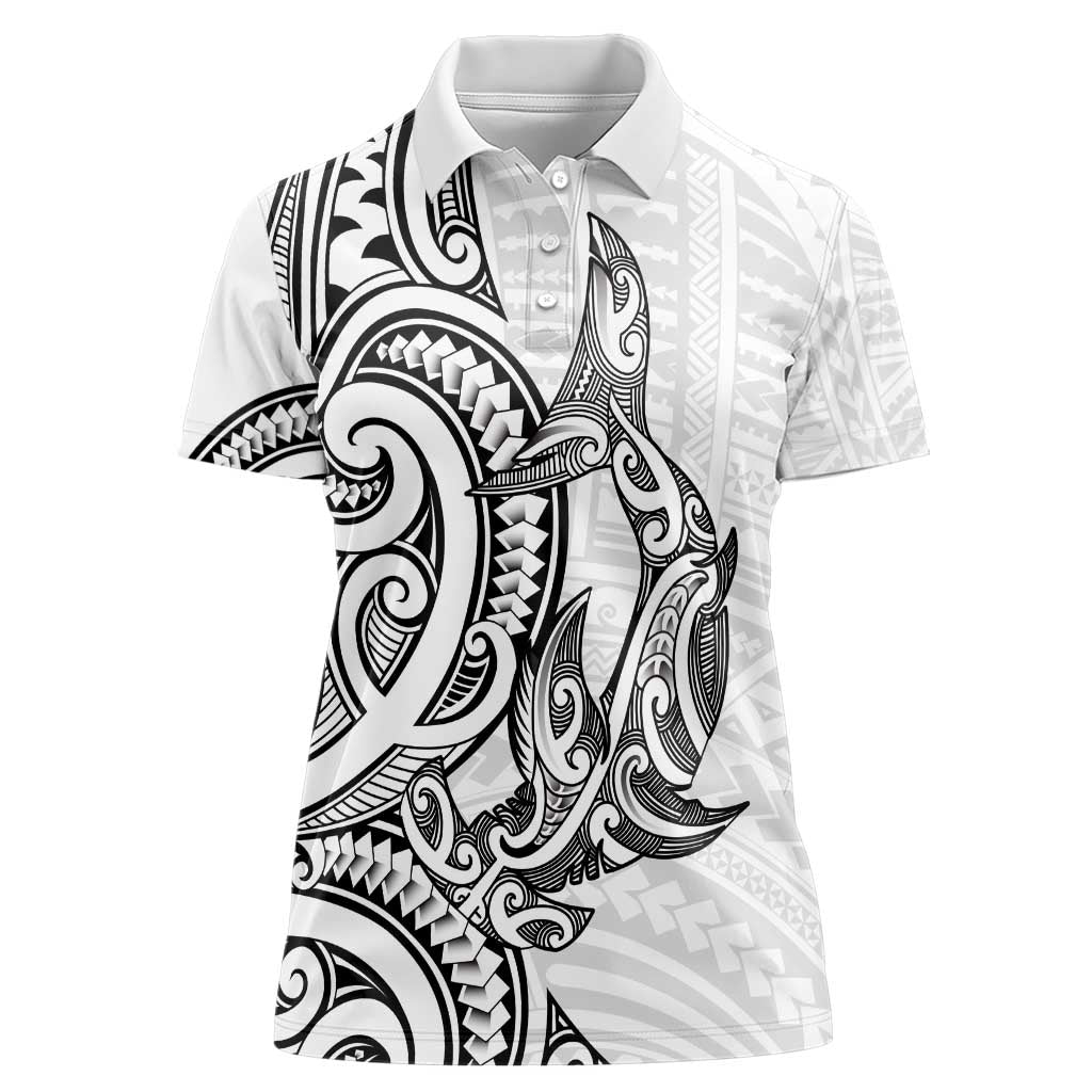 New Zealand Hammerhead Shark Women Polo Shirt Maori Haehae Mangopare White - Aussie Hoodie