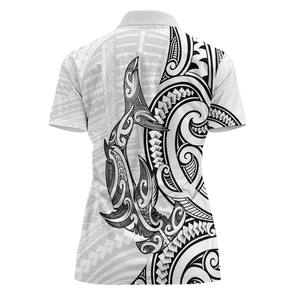 New Zealand Hammerhead Shark Women Polo Shirt Maori Haehae Mangopare White - Aussie Hoodie