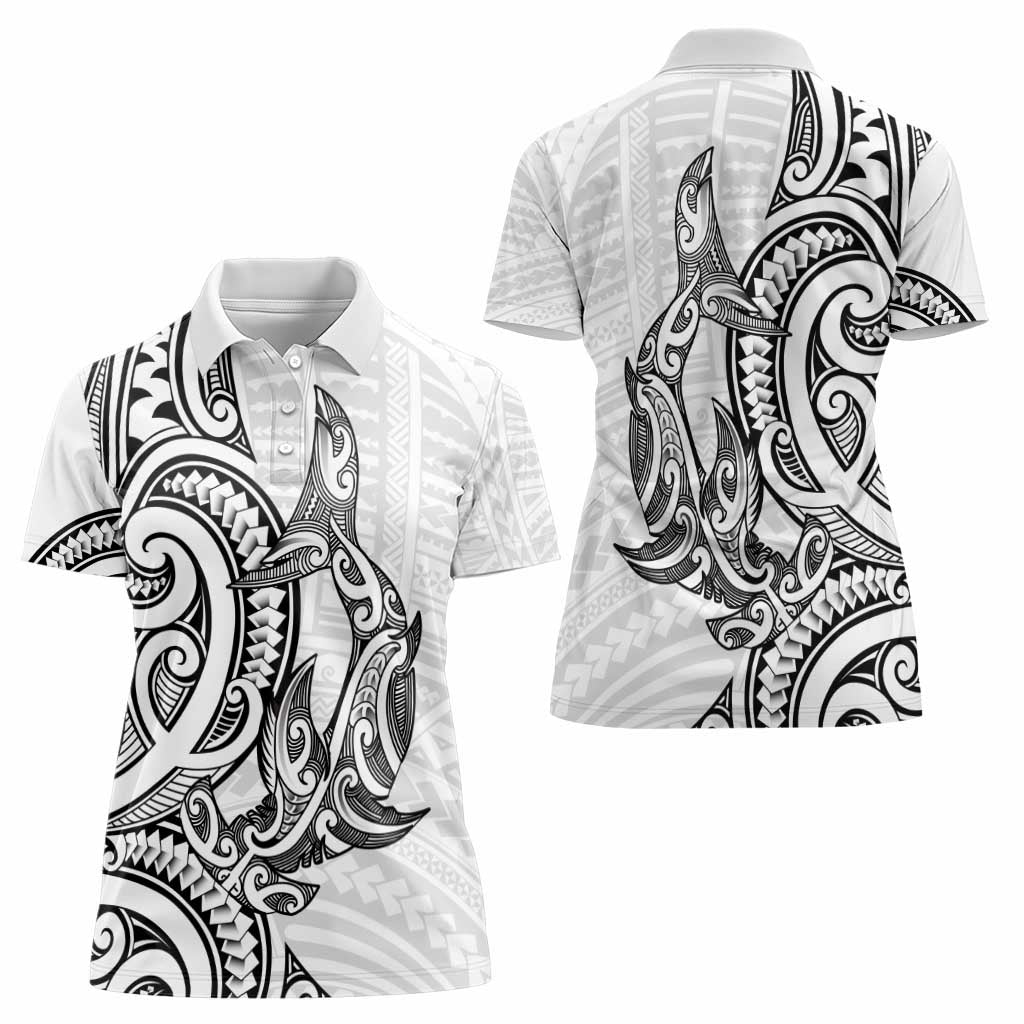 New Zealand Hammerhead Shark Women Polo Shirt Maori Haehae Mangopare White - Aussie Hoodie