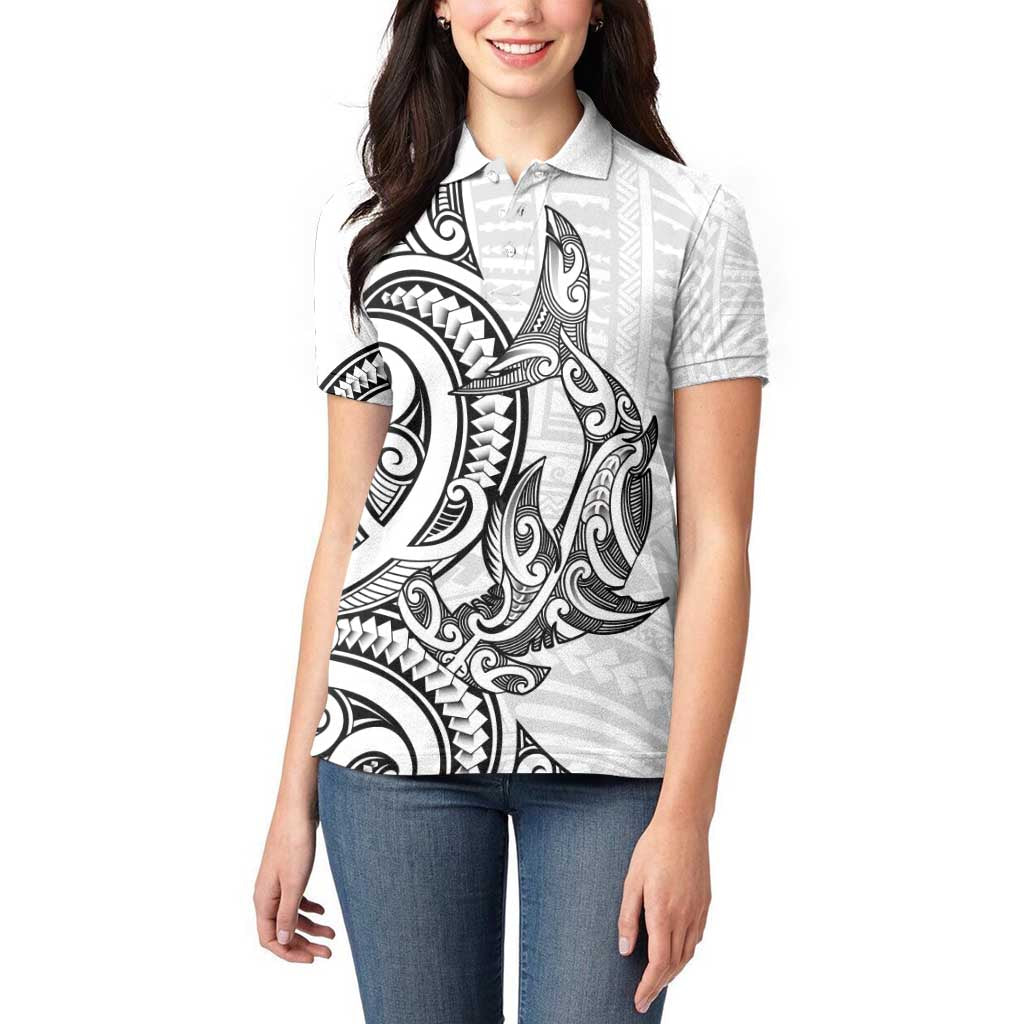 New Zealand Hammerhead Shark Women Polo Shirt Maori Haehae Mangopare White - Aussie Hoodie