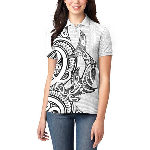 New Zealand Hammerhead Shark Women Polo Shirt Maori Haehae Mangopare White - Aussie Hoodie