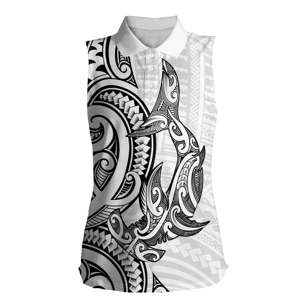 New Zealand Hammerhead Shark Women Sleeveless Polo Shirt Maori Haehae Mangopare White - Aussie Hoodie