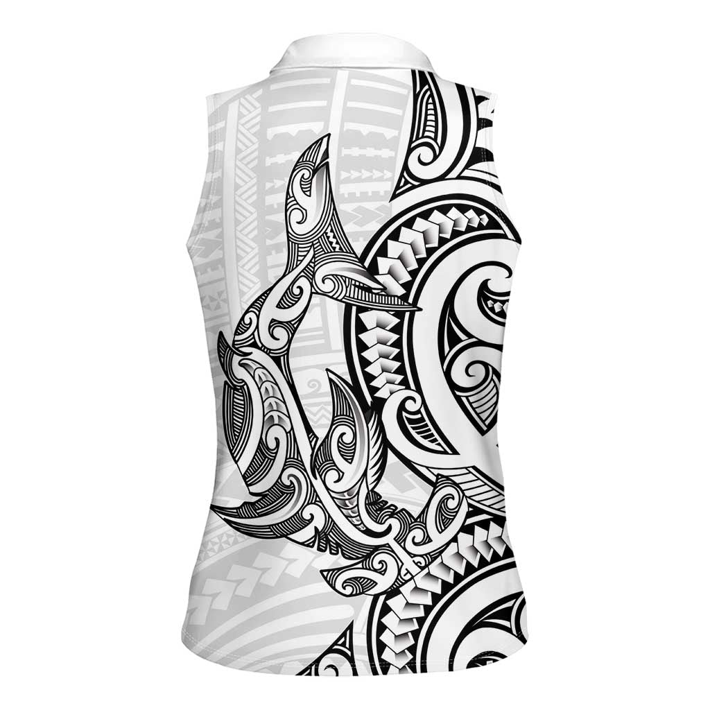 New Zealand Hammerhead Shark Women Sleeveless Polo Shirt Maori Haehae Mangopare White - Aussie Hoodie