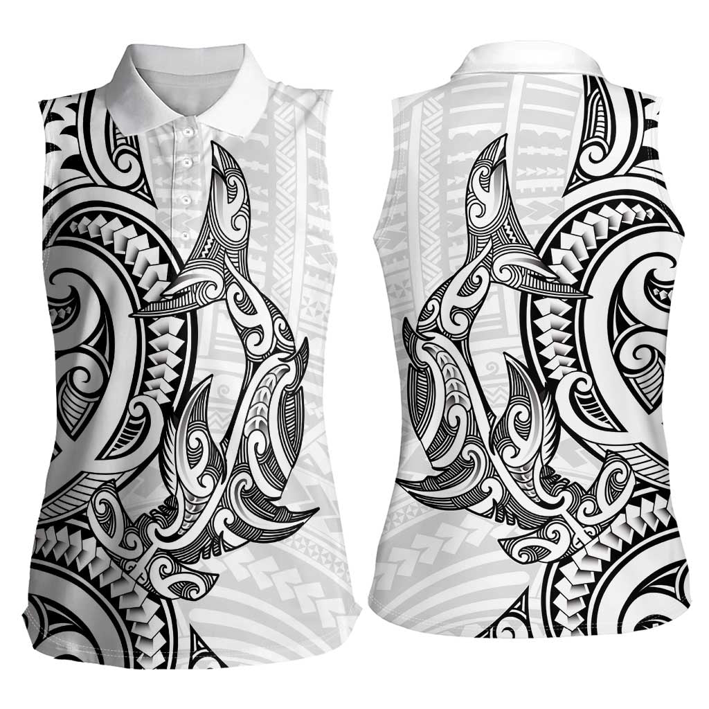 New Zealand Hammerhead Shark Women Sleeveless Polo Shirt Maori Haehae Mangopare White - Aussie Hoodie