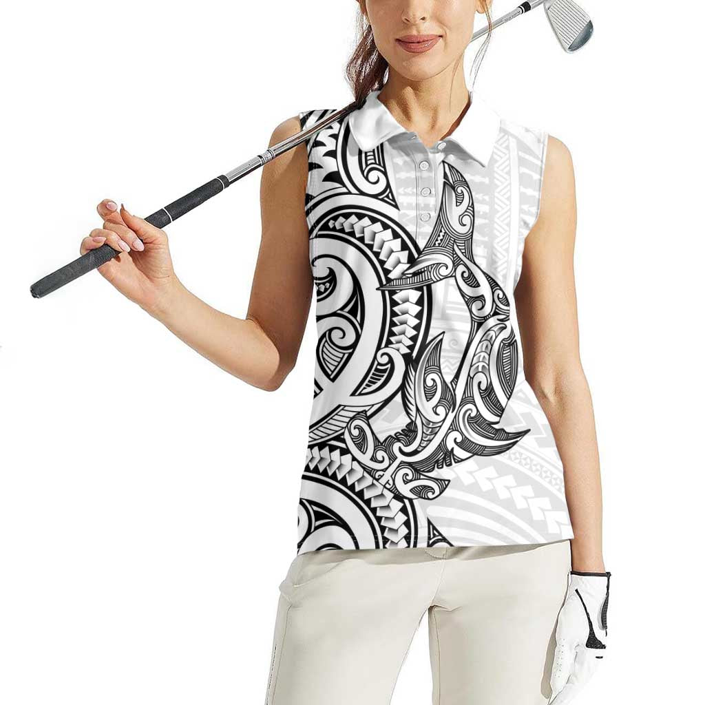 New Zealand Hammerhead Shark Women Sleeveless Polo Shirt Maori Haehae Mangopare White - Aussie Hoodie