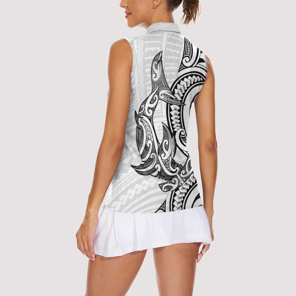 New Zealand Hammerhead Shark Women Sleeveless Polo Shirt Maori Haehae Mangopare White - Aussie Hoodie