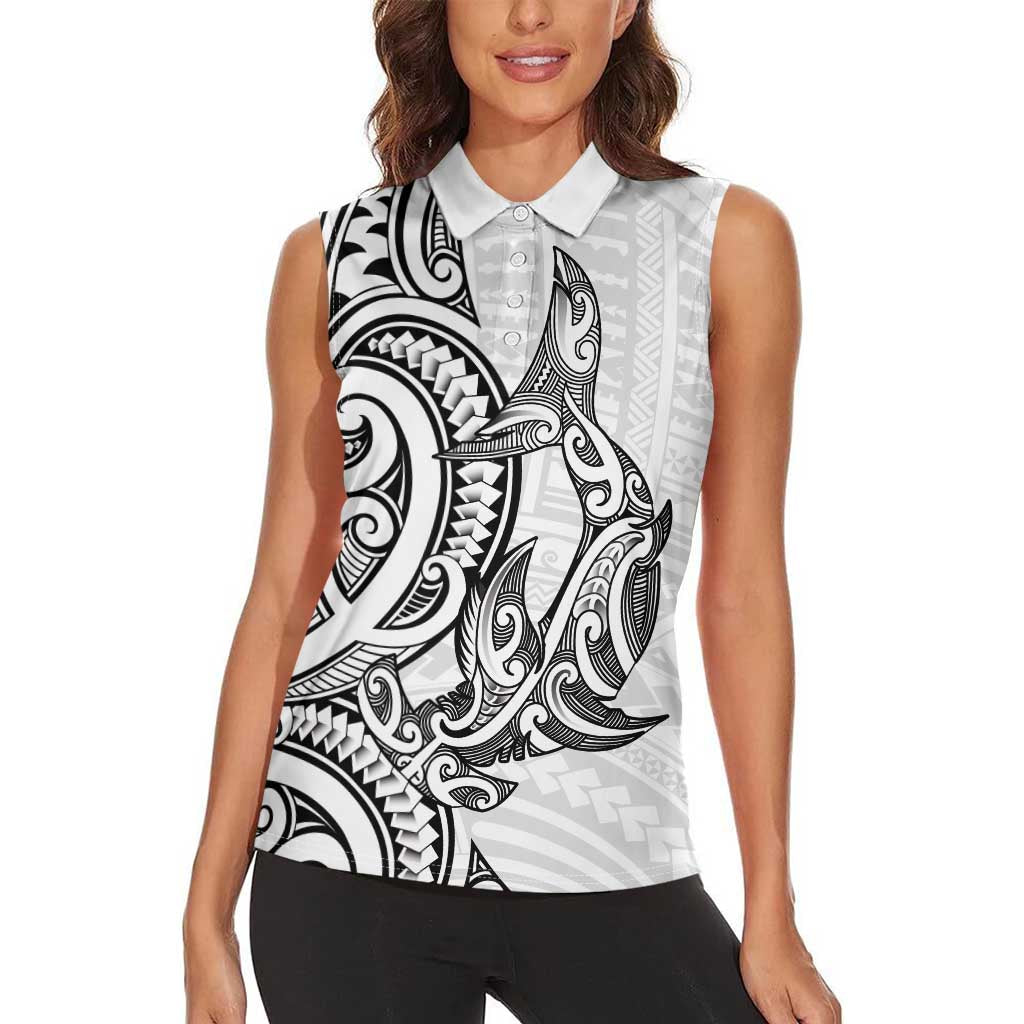 New Zealand Hammerhead Shark Women Sleeveless Polo Shirt Maori Haehae Mangopare White - Aussie Hoodie