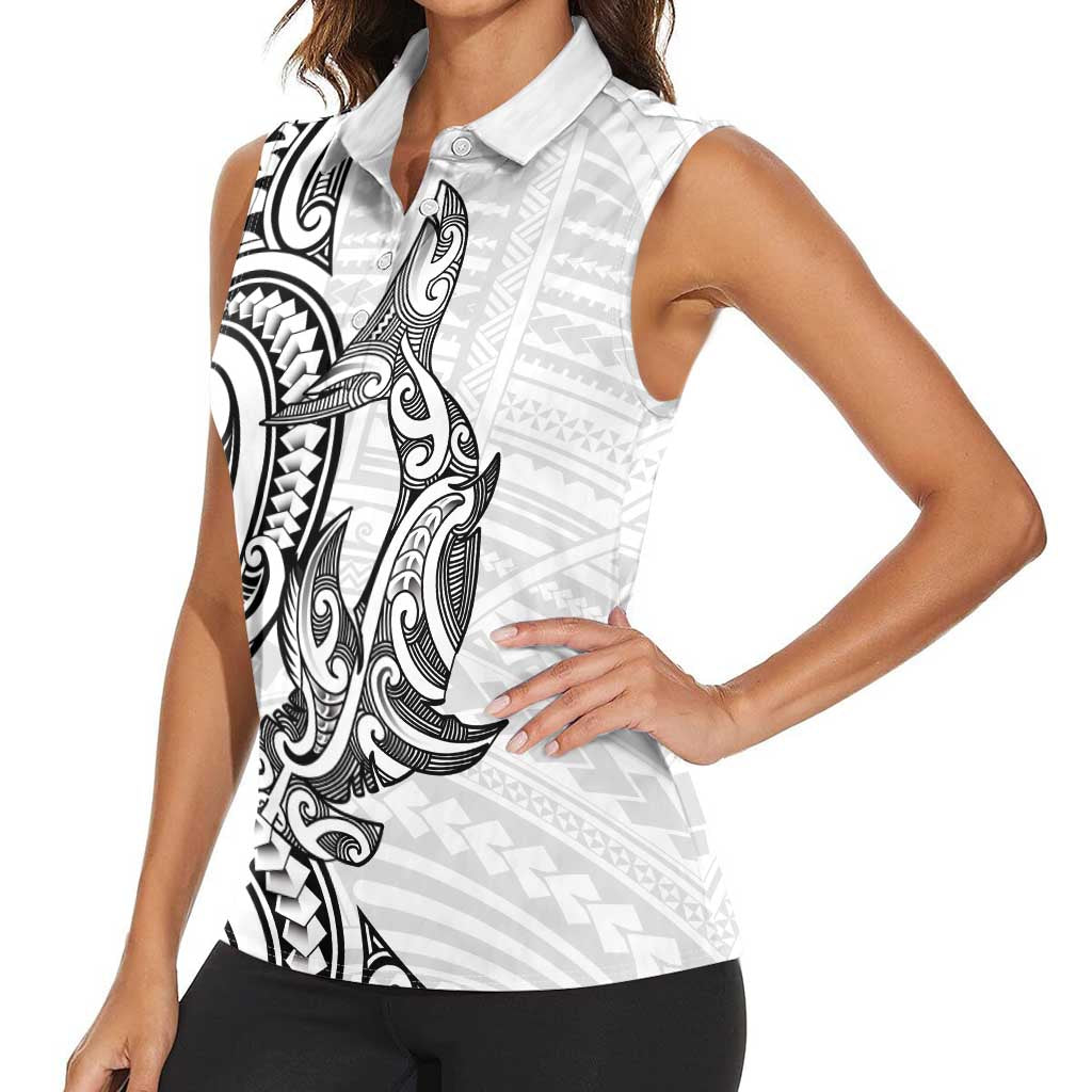 New Zealand Hammerhead Shark Women Sleeveless Polo Shirt Maori Haehae Mangopare White - Aussie Hoodie
