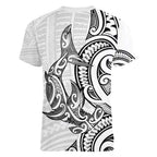 New Zealand Hammerhead Shark Women V-Neck T-Shirt Maori Haehae Mangopare White - Aussie Hoodie