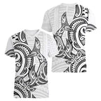 New Zealand Hammerhead Shark Women V-Neck T-Shirt Maori Haehae Mangopare White - Aussie Hoodie