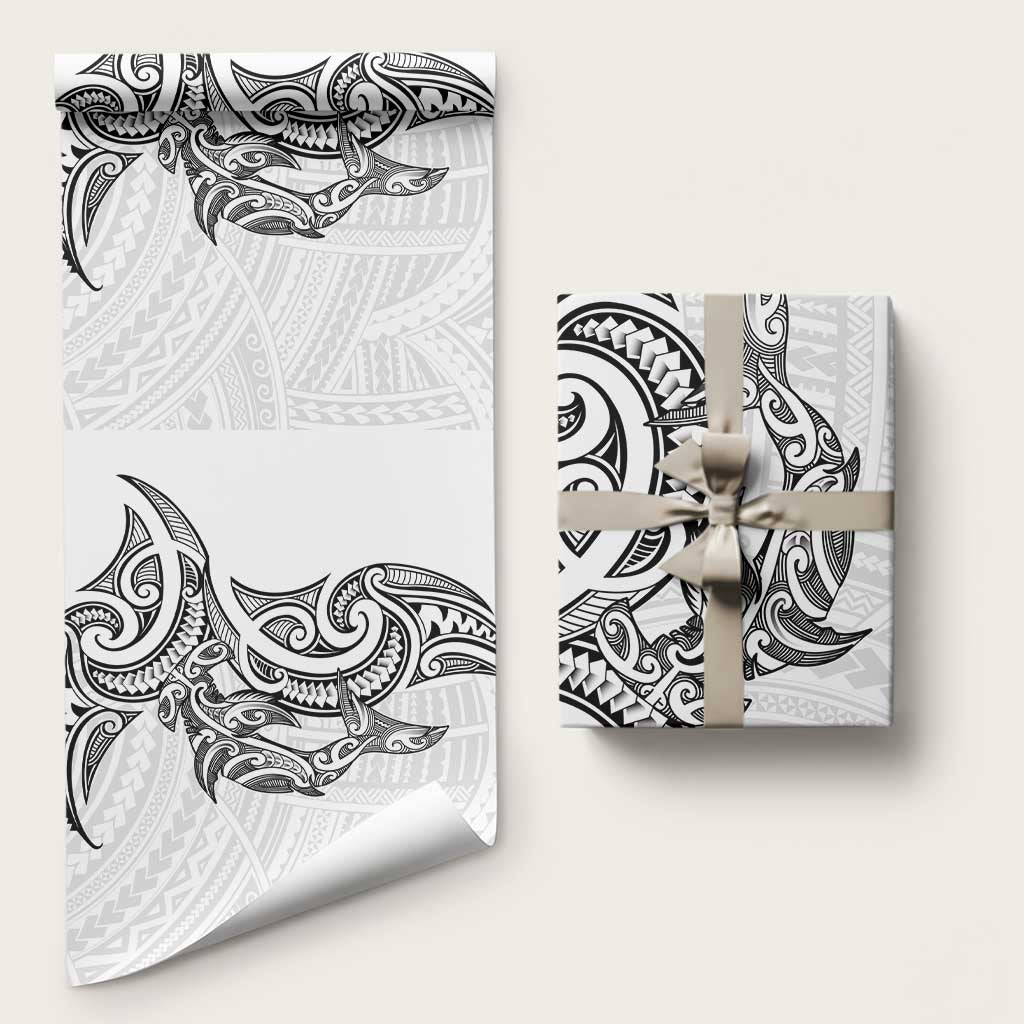 New Zealand Hammerhead Shark Wrapping Paper Maori Haehae Mangopare White - Aussie Hoodie