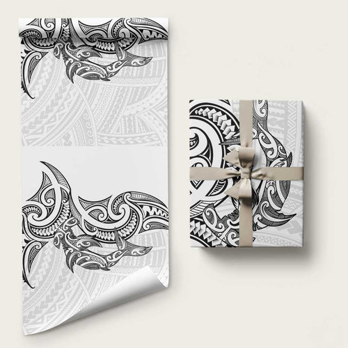 New Zealand Hammerhead Shark Wrapping Paper Maori Haehae Mangopare White - Aussie Hoodie