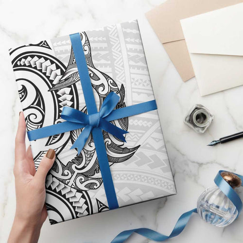 New Zealand Hammerhead Shark Wrapping Paper Maori Haehae Mangopare White - Aussie Hoodie
