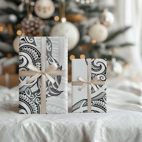 New Zealand Hammerhead Shark Wrapping Paper Maori Haehae Mangopare White - Aussie Hoodie