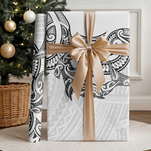 New Zealand Hammerhead Shark Wrapping Paper Maori Haehae Mangopare White - Aussie Hoodie