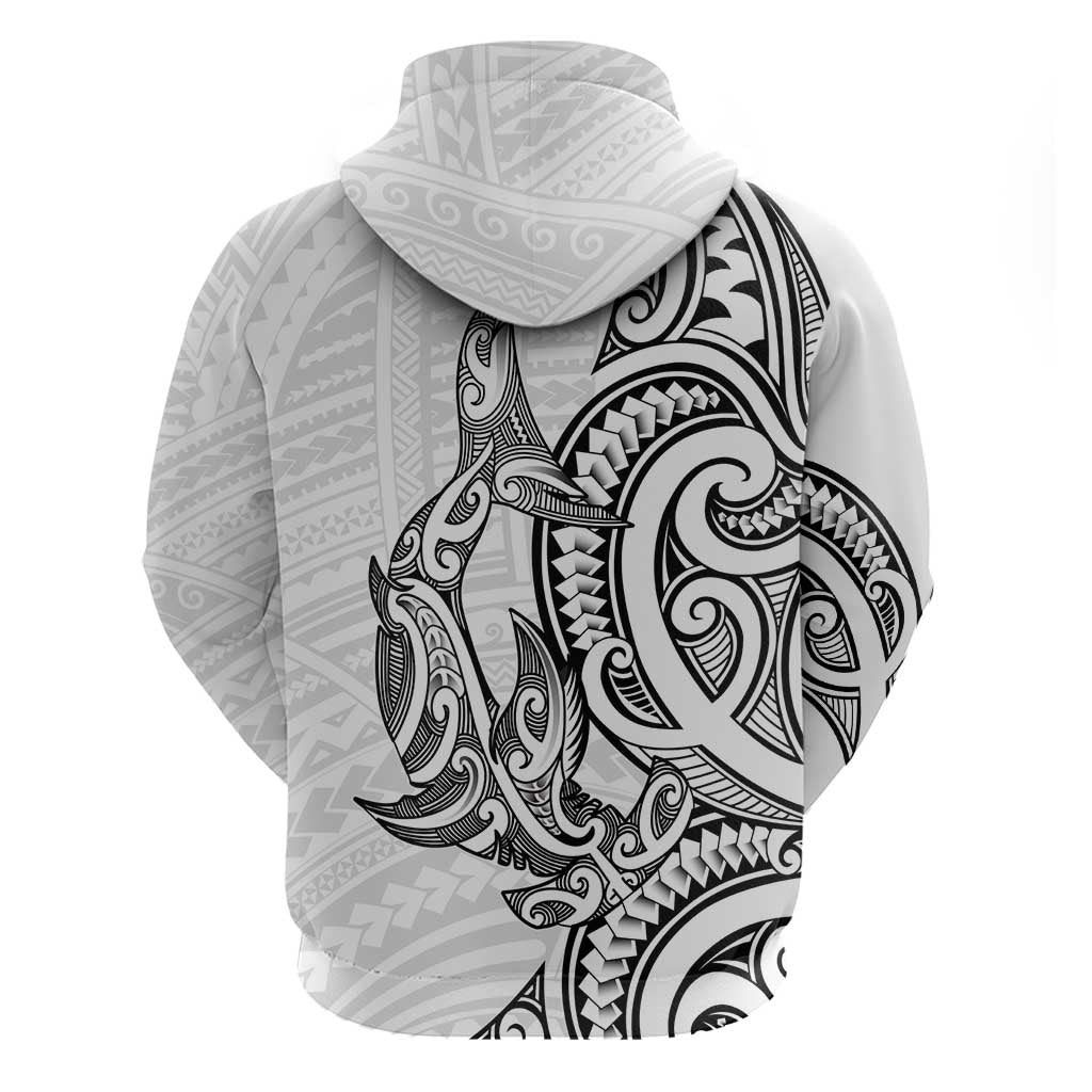 New Zealand Hammerhead Shark Zip Hoodie Maori Haehae Mangopare White - Aussie Hoodie