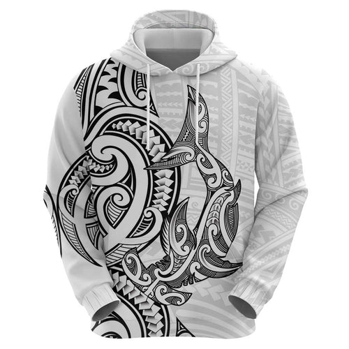 New Zealand Hammerhead Shark Zip Hoodie Maori Haehae Mangopare White - Aussie Hoodie