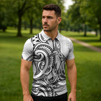New Zealand Hammerhead Shark Zipper Polo Shirt Maori Haehae Mangopare White - Aussie Hoodie