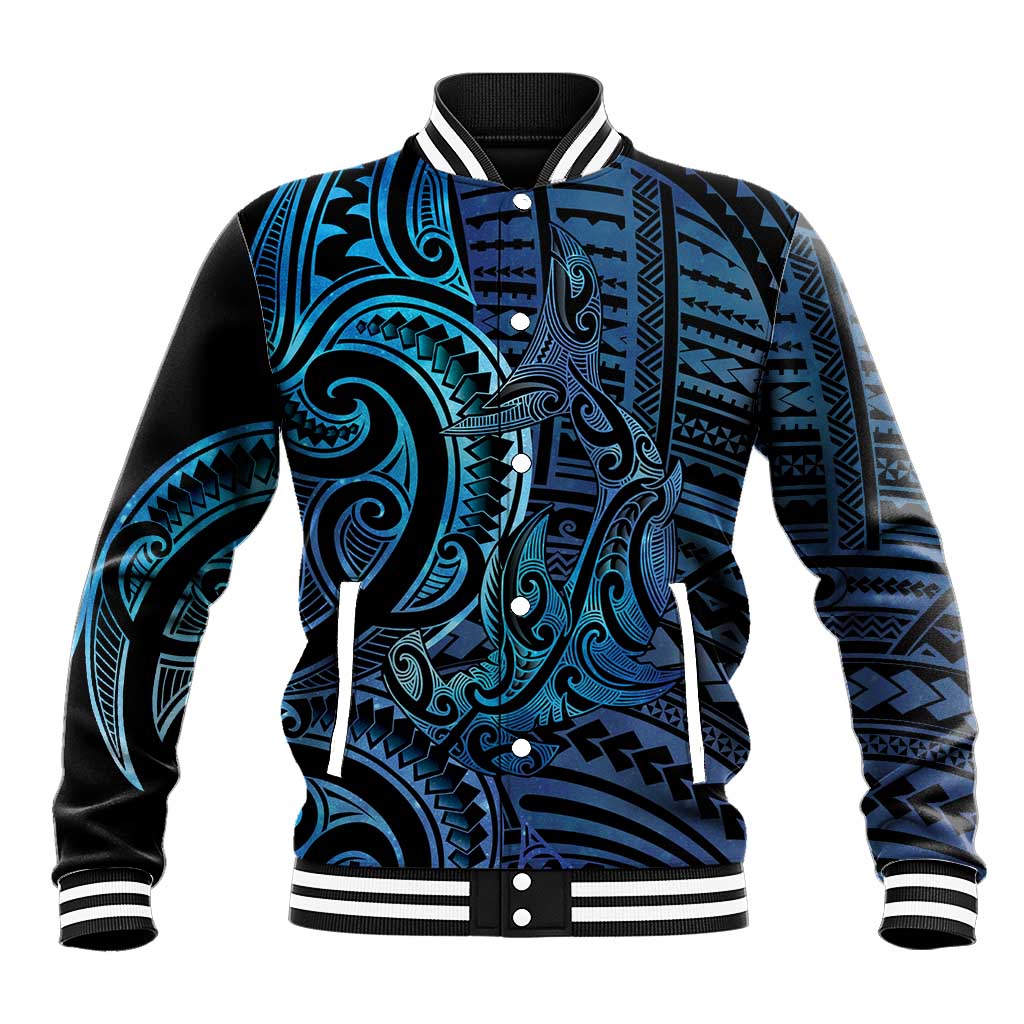 New Zealand Hammerhead Shark Baseball Jacket Maori Haehae Mangopare Galaxy - Aussie Hoodie
