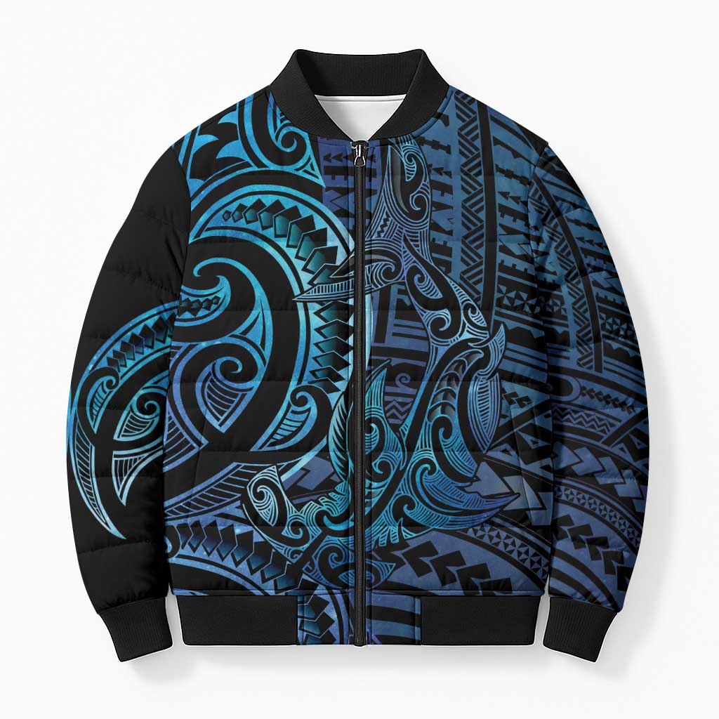 New Zealand Hammerhead Shark Bomber Puffer Jacket Maori Haehae Mangopare Galaxy - Aussie Hoodie