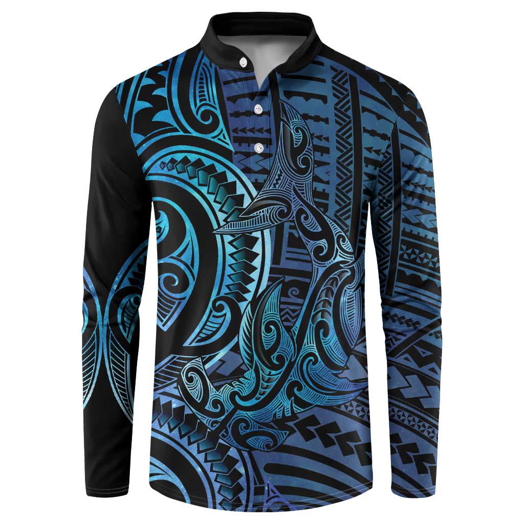 New Zealand Hammerhead Shark Button Sweatshirt Maori Haehae Mangopare Galaxy - Aussie Hoodie