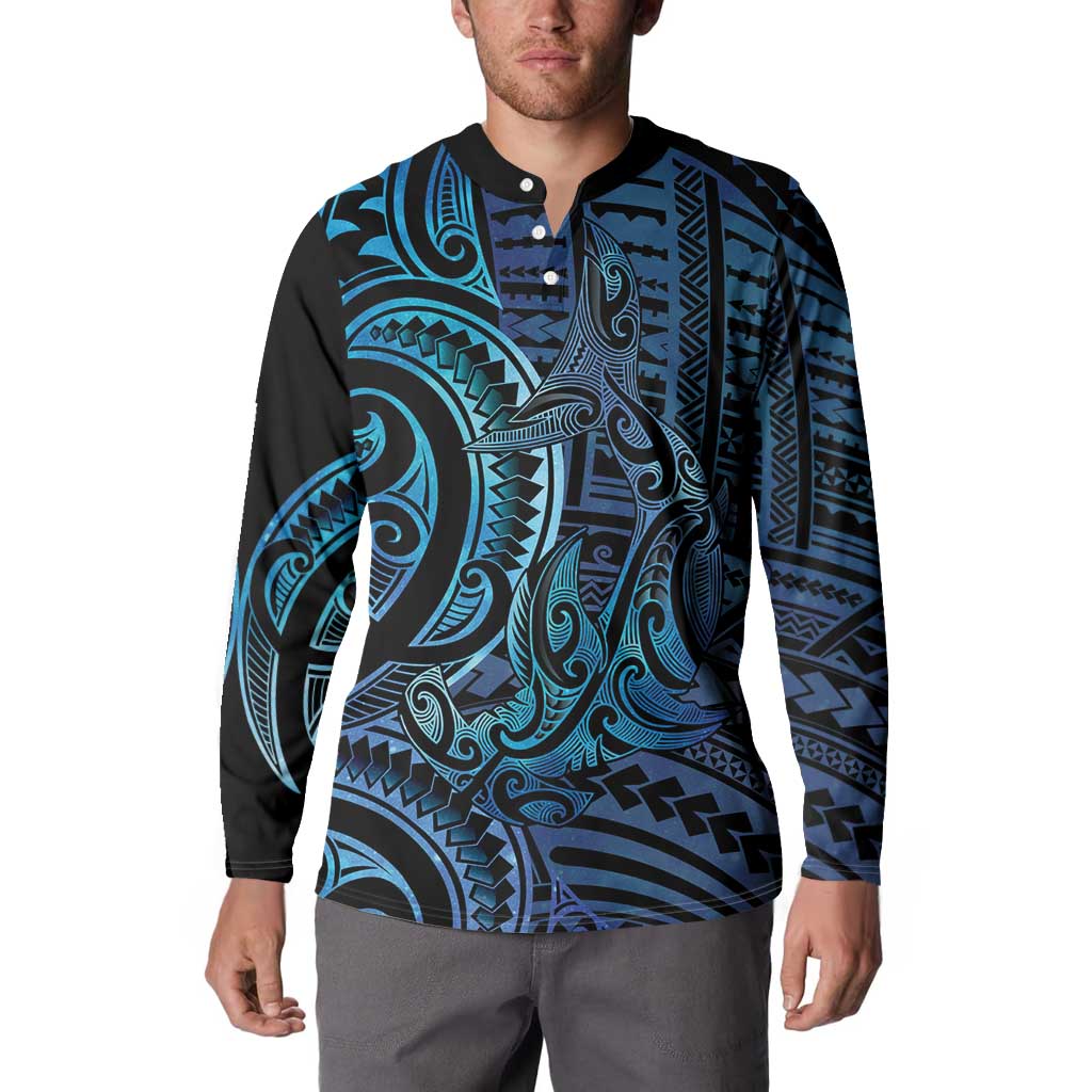 New Zealand Hammerhead Shark Button Sweatshirt Maori Haehae Mangopare Galaxy - Aussie Hoodie